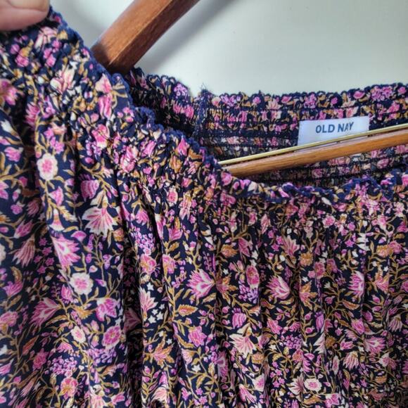 Old Navy Pink Floral Peasant Top Shirt Blouse Sz Medium Stretchy Light - Picture 6 of 8